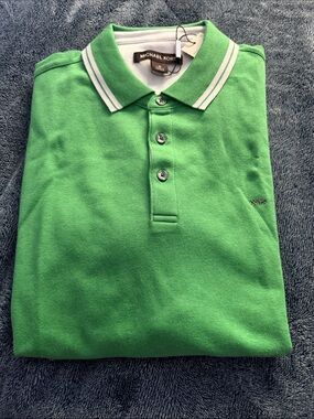 Michael Kors Bright Green Polo with White-Trim Collar